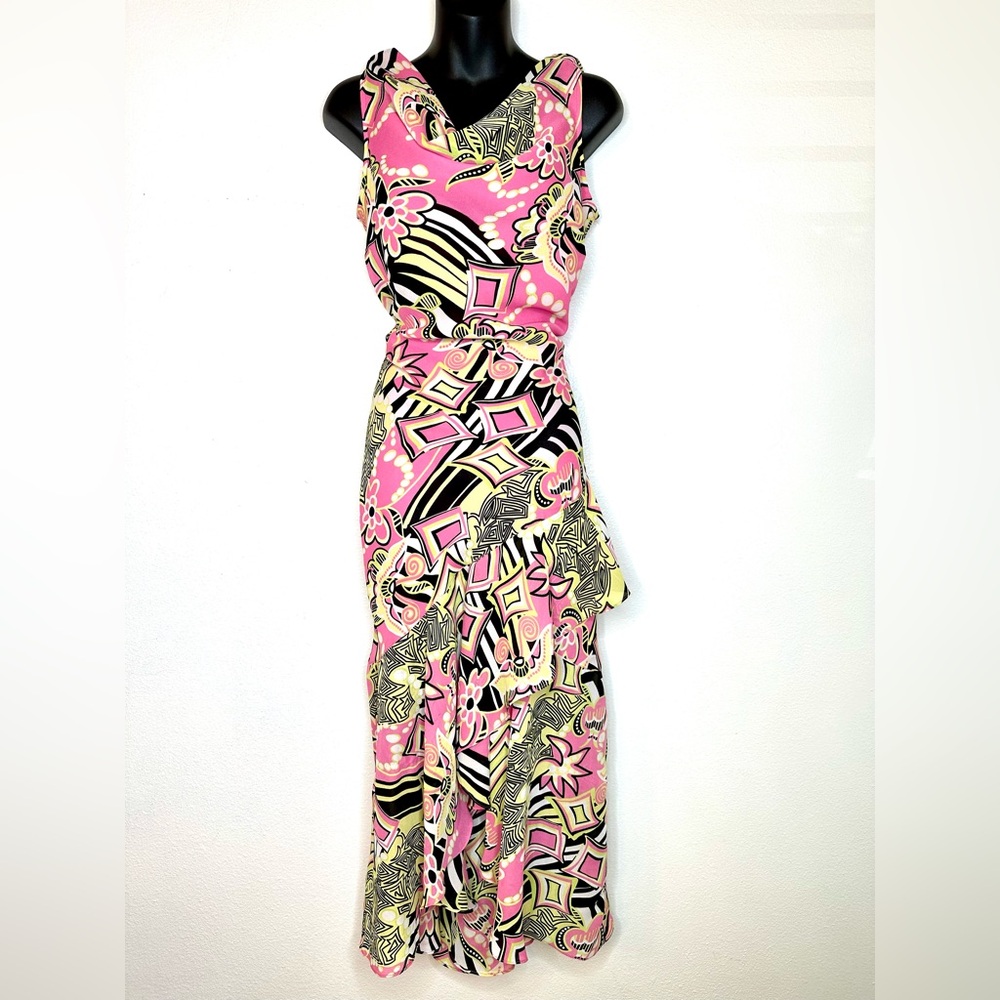VTG Y2K Dress-U Women’s Dress 8 Ruffle Floral Tropical Funky Polynesian Hawaiian